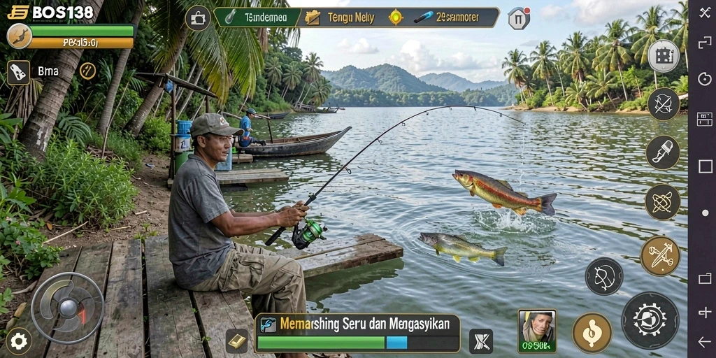 Screenshot gameplay BOS138 yang menampilkan aksi memancing yang mendebarkan.