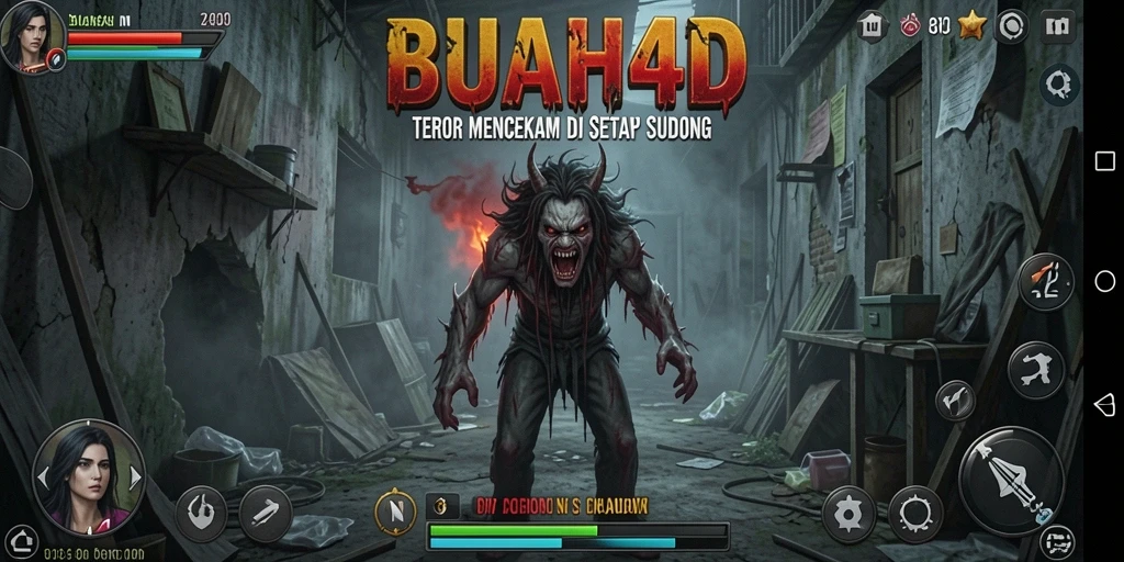 Tampilan gameplay mencekam dalam BUAH4D dengan efek suara yang menakutkan.