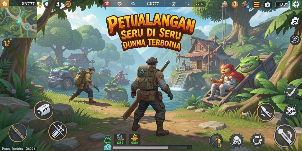 Screenshot gameplay GN777 menampilkan eksplorasi dunia terbuka yang luas.