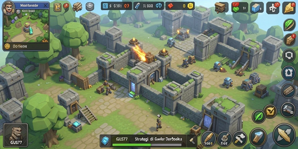 Screenshot GUS77 menampilkan aksi seru dalam pertahanan tower.