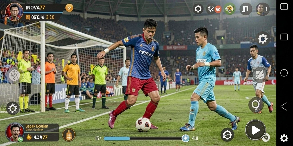 Tampilan gameplay <strong>INOVA77</strong> yang penuh aksi dalam pertandingan sepak bola.