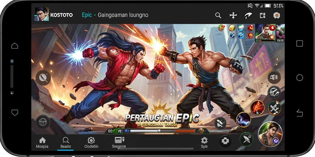 Screenshot KOSTOTO menampilkan adegan pertarungan yang intens dan karakter yang dinamis.