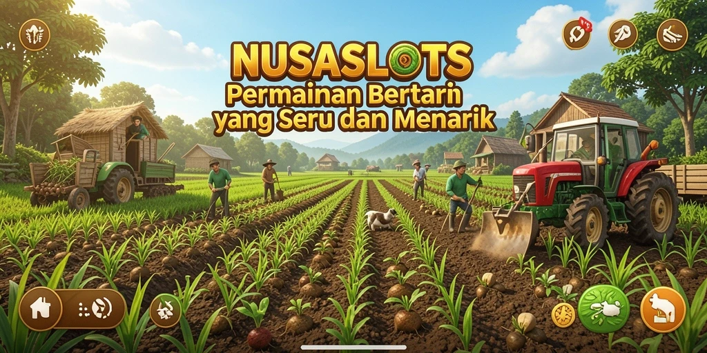 Tampilan gameplay NUSASLOTS menampilkan kebun yang indah dan tanaman yang beragam.