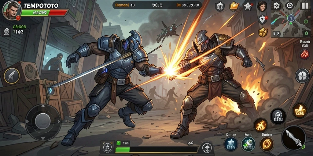 Gameplay mendebarkan dari TEMPOTOTO yang menampilkan menara pertahanan.