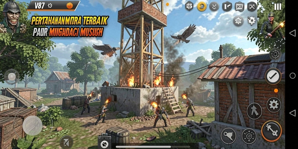 Screenshot menampilkan aksi seru dalam game Tower Defense.